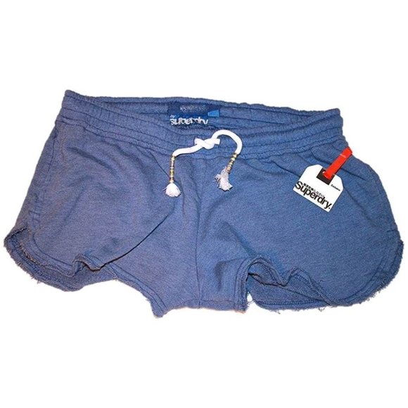 SUPERDRY Shorts BLUE Exclusive DRAWCORD Waist FLEECE Wash LOGO Pocket ( L )